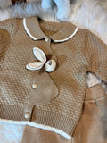 Girls' Fashion Casual Blend Knitted Set for Girls 3, Round Neck, Long Sleeves, Button Closure, Bunny Embellished&nbsp; Sweater Pants Two-Piece Set, Elegant And Sweet, Suitable for Outdoor Activities, As a Gift for Kids