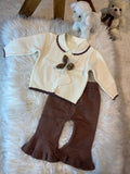 Girls' Fashion Casual Blend Knitted Set for Girls 3, Round Neck, Long Sleeves, Button Closure, Bunny Embellished  Sweater Pants Two-Piece Set, Elegant And Sweet, Suitable for Outdoor Activities, As a Gift for Kids