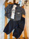 3pce New Spring And Autumn Outfit for Boys, Featuring a Stylish Plaid Long-Sleeve Shirt And Long Pants Set, Without a T-Shirt, for Outdoor