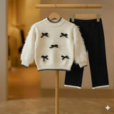 Girls Suit Diamond Bow Cardigan Pants Two-Piece Sets