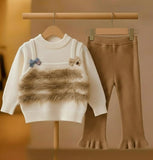 Girls' Wool Knitted Long-sleeved Pants Sweater Two-piece