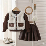 Girls Faux Fur Vest Autumn Winter Fashionable Bow 2