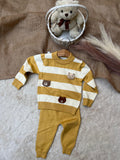 Fabric: Ultra-Soft Premium Acrylic Cotton Knit (Warm & Scratch-Free)Items Included: Striped Bear Sweater, Coordinated Knit Joggers