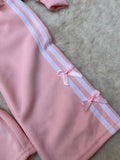 Bubblegum Pink / Soft Rose Pink Clean White Lace and Striping Matching pink trousers with a delicate, sheer tulle lace waistband trim.