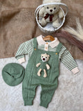 Sage Green / Mint Green Cream White stripes and collar