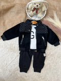 Premium velvet-touch bomber jacket featuring monogram "GD" designer pattern panels on the shoulders and collar.