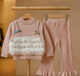 Powder Pink / Soft Dusty Rose Contrast Color: Fluffy Cream White Faux Fur