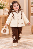 Premium Cream Hooded Quilted Jacket & Chocolate Brown Floral Trouser Set for Baby Girls