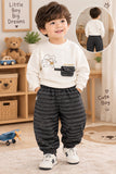 Premium Baby Boy 2-Piece Tracksuit Set – Cartoon Sweatshirt & Striped Jogger Pants