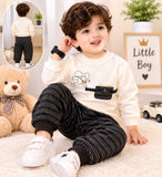 Premium Baby Boy 2-Piece Tracksuit Set – Cartoon Sweatshirt & Striped Jogger Pants