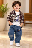 Premium Brown Check Shirt & Blue Denim Jeans Set for Baby Boys