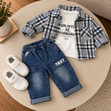 Premium Blue Denim Jeans & Black-White Check Shirt Set for Baby Boys