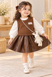 Trendy Brown Denim Style Baby Girl Dress with Cute Bunny Bag