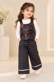Girls’ 3-Piece Denim Style Set – Stylish Waistcoat, Inner Top & Wide-Leg Trousers