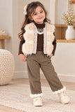 Premium Baby Girl 3-Piece Winter Outfit – Fur Vest Jacket, Inner Top & Trousers