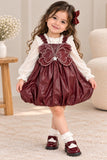 Premium Leather Butterfly Dress for Baby Girls – Maroon & Black Collection