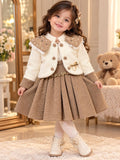 ✨ Elegant Cream & Brown Princess Dress Set for Baby Girls