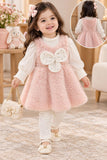 Pink Fur Bow Baby Girl Dress with White Sleeves – Premium Winter Collection
