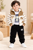 Premium Boys Winter Jacket & Trouser Set – Brown & White