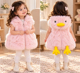 Premium Fluffy Duck Design Sleeveless Vest for Baby Girls – Pink & Grey