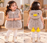 Premium Fluffy Duck Design Sleeveless Vest for Baby Girls – Pink & Grey