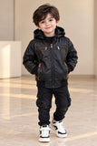 Premium Boys Black Leather Style Hooded Jacket – Winter Collection