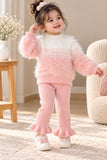 Premium Baby Pink Fuzzy Sweater & Trouser 2-Piece Winter Set for Girls