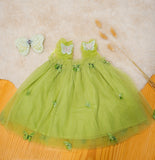 This Summer Baby Girl Fairy Dress With Hair Band Is Adotable  Green  with butterfly Wings, Mesh Sleeves And a Flared Hem for a Perfect Birthday Party Or Celebration .