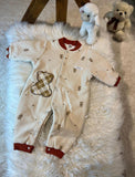 Baby  Winter Outfit - Beige & Brown Teddy Bear Onesie with Hood, Soft Non-Stretchy Romper for Newborns, Easy-diaper-change, Fall/Winter Clothing