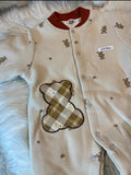 Baby  Winter Outfit - Beige & Brown Teddy Bear Onesie with Hood, Soft Non-Stretchy Romper for Newborns, Easy-diaper-change, Fall/Winter Clothing