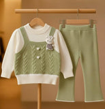 Kids Girls Warm Knitting Sets Fake Two-pieces Pullover O