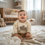 Lying Cartoon Panda Graphic Print, Baby Girls' 2PCS Outfit, Crew Neck Long Sleeve Sweatshirt And Comfy Sweatpants Set For Fall And Winter,
