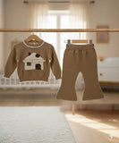 Winter Girls' Sweet Bow Top Warm Long Sleeve Fashion Round Neck Sweater Set