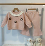 Girls' Fashion Casual Blend Knitted Set for Girls 3, Round Neck, Long Sleeves,&nbsp; Bunny Embellished Pink Sweater Pants Two-Piece Set, Elegant And Sweet, Suitable for Outdoor&nbsp;