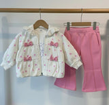 3pcs Spring And Autumn Girl  Set Soft, Warm And Comfortable Fabric Cute Bow Design Suitable for  Babies to Wear Indoors And Outdoors Can Be Given As a Gift, for Outdoor