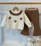 Girls' Fashion Casual Blend Knitted Set for Girls 3, Round Neck, Long Sleeves,&nbsp; Bunny Embellished&nbsp; Sweater Pants Two-Piece Set, Elegant And Sweet, Suitable for Outdoor&nbsp;