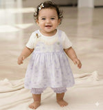 Bold N Elegant Sparkling Flower Princess Crown Embellished Party Twofer Dress Frock For Infant Toddler Knee Length Baby Girl's 01