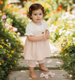 Bold N Elegant Sparkling Flower Princess Crown Embellished Party Twofer Dress Frock For Infant Toddler Knee Length Baby Girl's 02