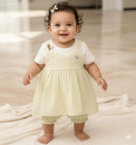 Bold N Elegant Sparkling Flower Princess Crown Embellished Party Twofer Dress Frock For Infant Toddler Knee Length Baby Girl's 02