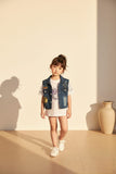 Kids Denim Vest Rainbow Sleeveless Breasted Jean Waistcoat Spring Autumn Girls Casual