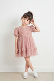 Baby Girls Causal Dress With Hair Band Cute Chic Floral Embroidery Mesh Dress Elegant Stylish Dress For Infant Girls'