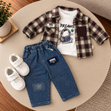 Premium Brown Check Shirt & Blue Denim Jeans Set for Baby Boys