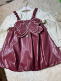 Premium Leather Butterfly Dress for Baby Girls – Maroon & Black Collection